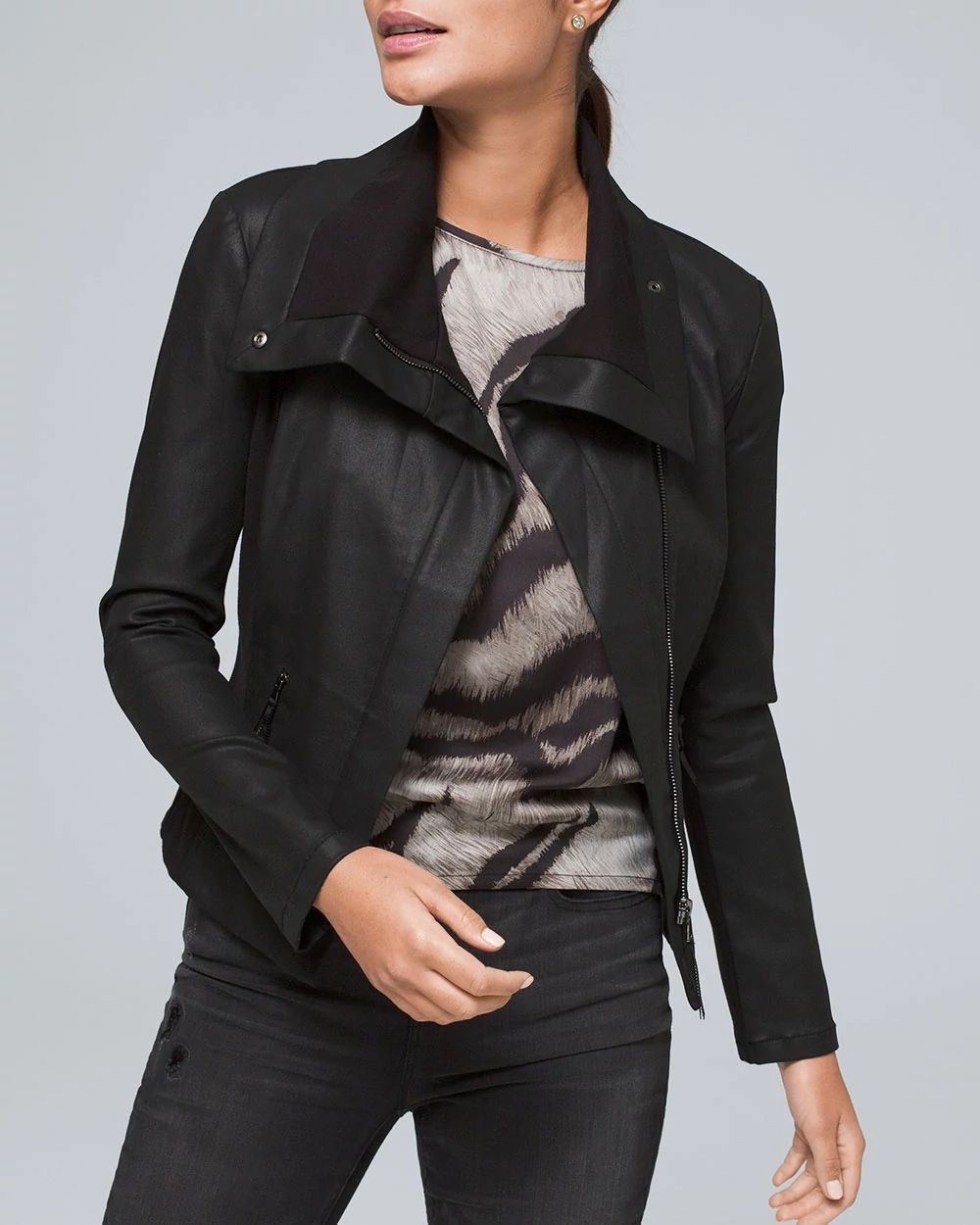 Coated Denim Moto Jacket White House Black Market